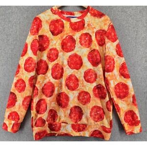 For Girls and People‎ Sweatshirt Sz L Pizza Pattern Crew Neck Relaxed Bright Fun